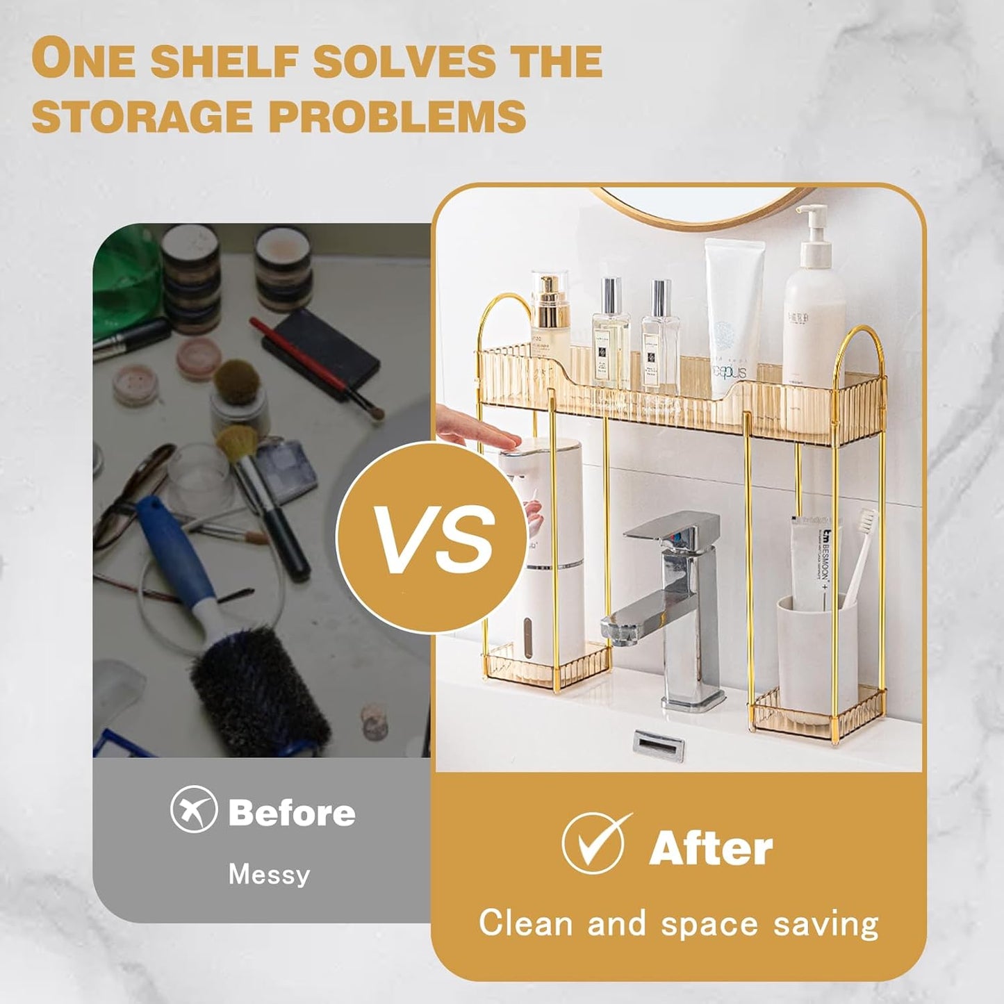 Bathroom Counter Organiser Skincare Makeup Storage,Bathroom Sink Shelf Organise on Faucet for Toiletry Countertop Dresser Toothbrush Holder,Make up Transparent Vanity Tray for Perfume Skincare