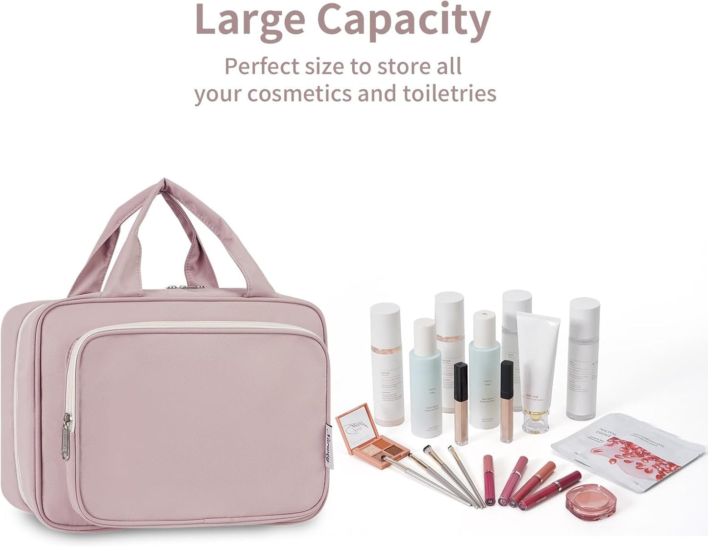 Hanging Travel Toiletry Bag for Women Wash Bag Cosmetics Makeup Bag Organizer for Travel Size Accessories (Dusty Rose (Medium))