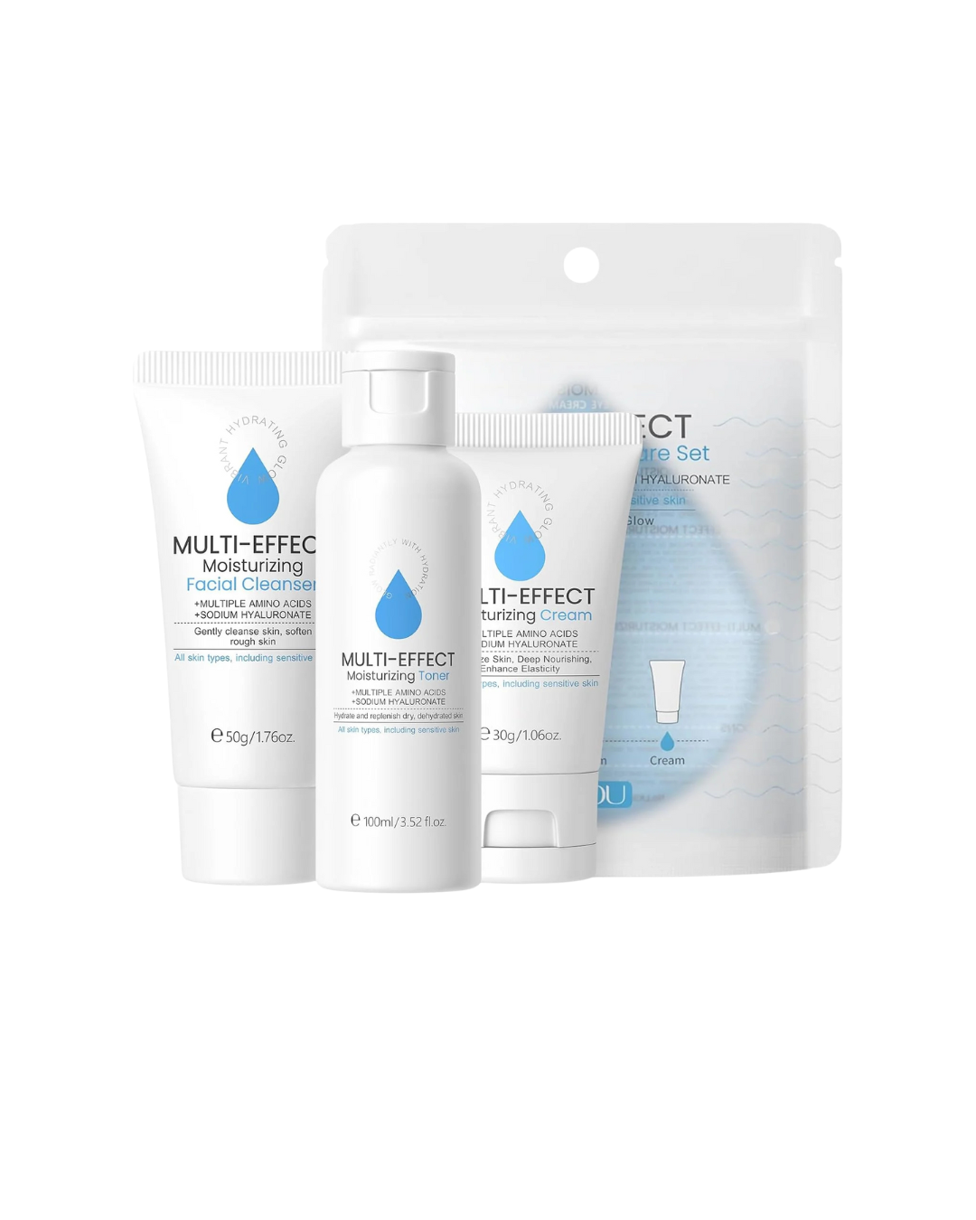 Hyaluronic Acid Skincare Set, Multi-Effect Moisturizing Skin Care Sets & Kits, Amino Acids Women Beauty Gift Sets, Skin Care for Teenage Girls with Cleanser, Toner, Cream, Anti-Wrinkle and Oil Control