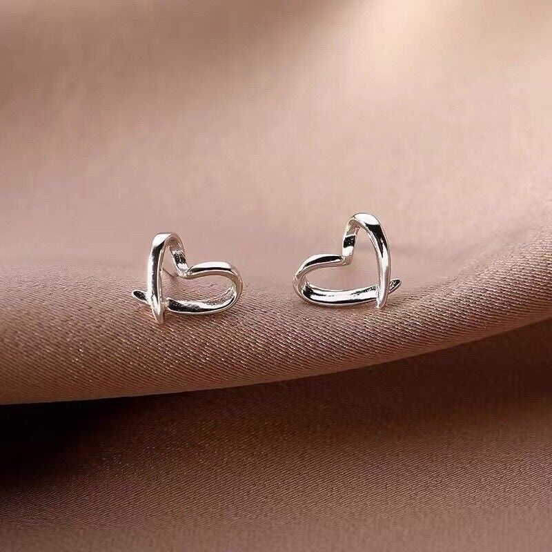 925 Sterling Silver Hollow Heart Stud Earrings Jewellery Women Girls Gift UK