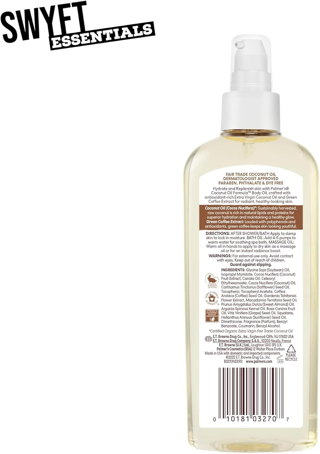 Palmer'S Coconut Oil Body Oil Bundle – 2X Coconut Oil 250Ml for Skin, 1X Dry Body Brush for Exfoliation & Hydration – Moisturizing Body Care by Palmers