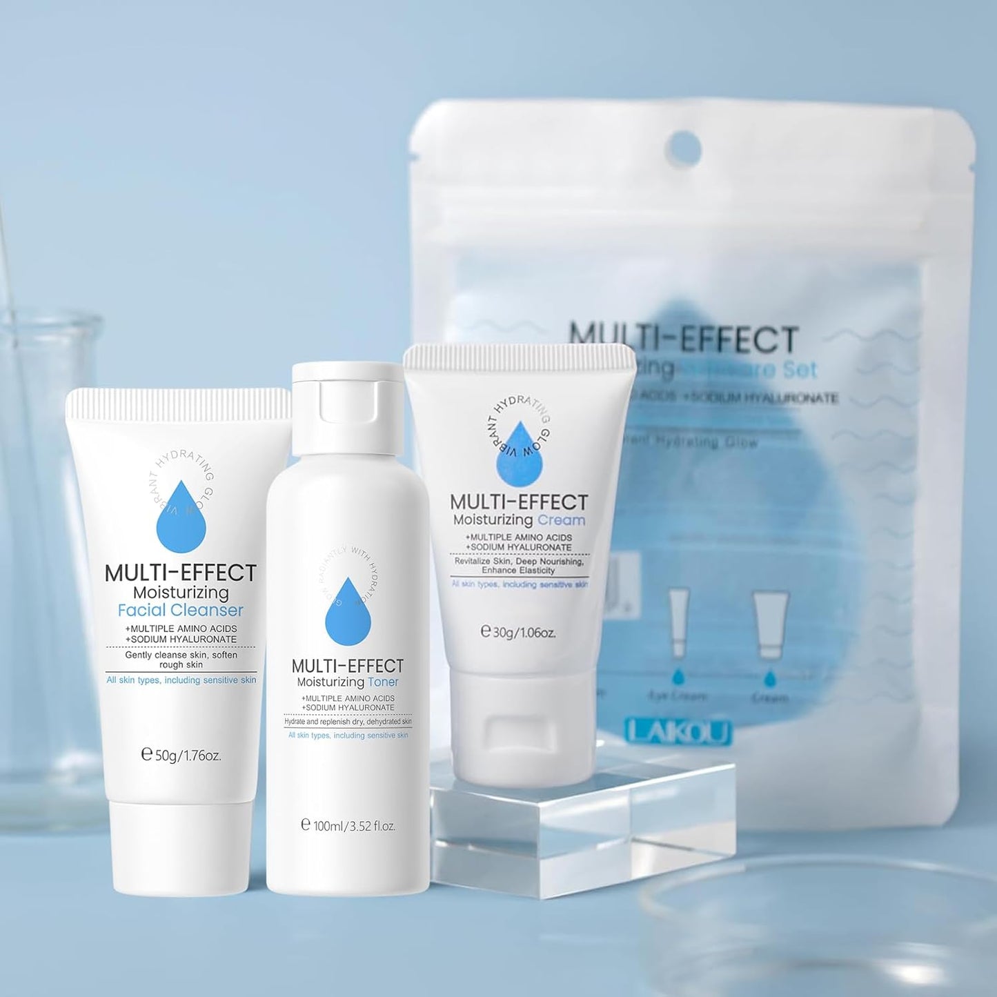 Hyaluronic Acid Skincare Set, Multi-Effect Moisturizing Skin Care Sets & Kits, Amino Acids Women Beauty Gift Sets, Skin Care for Teenage Girls with Cleanser, Toner, Cream, Anti-Wrinkle and Oil Control