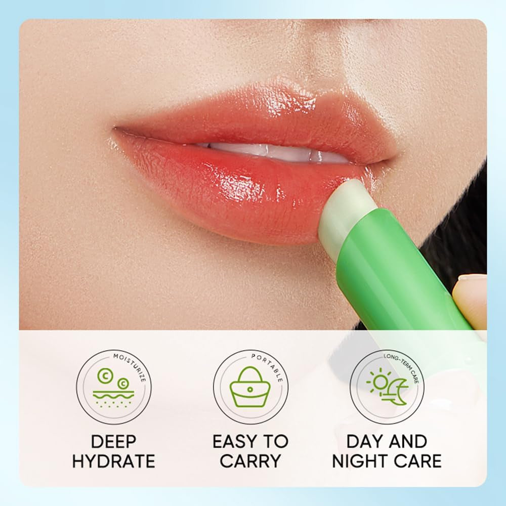 Lip Balm Set, 3 PCS Aloe Vera Lip Balm Day and Night Lip Moisturiser, Lip Care Chapstick, Long-Lasting Moisture to Soothe Dry Chapped Lips, Nourishing & Hydrating Lip Mask for Women Men (Aloe Vera)