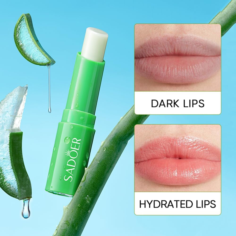 Lip Balm Set, 3 PCS Aloe Vera Lip Balm Day and Night Lip Moisturiser, Lip Care Chapstick, Long-Lasting Moisture to Soothe Dry Chapped Lips, Nourishing & Hydrating Lip Mask for Women Men (Aloe Vera)