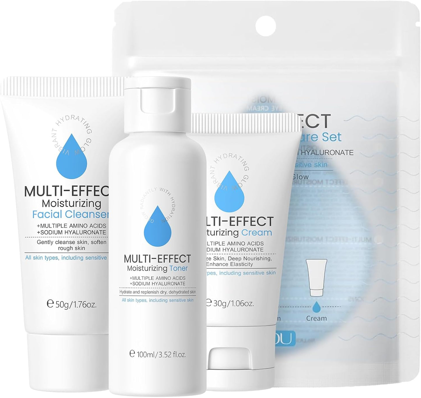 Hyaluronic Acid Skincare Set, Multi-Effect Moisturizing Skin Care Sets & Kits, Amino Acids Women Beauty Gift Sets, Skin Care for Teenage Girls with Cleanser, Toner, Cream, Anti-Wrinkle and Oil Control