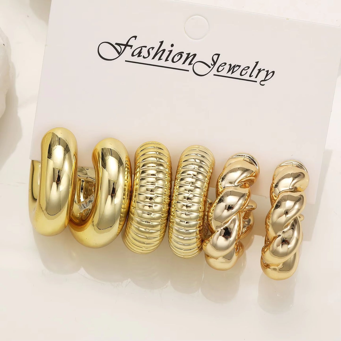 6Pcs Chunky Gold Plated Waterdrop Hoop Earring Set for Women European and American Minimalist Smooth Circle Drop Earring Jewelry