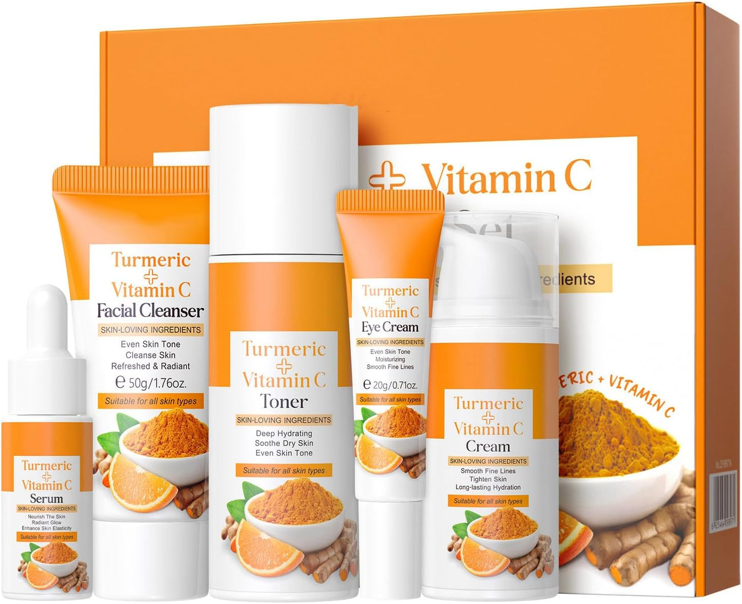 Turmeric Skin Care Sets & Kits - Skincare Set for Teenage Girls - Gifts for Her - Pamper Skincare Set - Women Gift Sets with Face Cleaner-Face Serum-Face Cream-Toner-Eye Cream - 5PCS