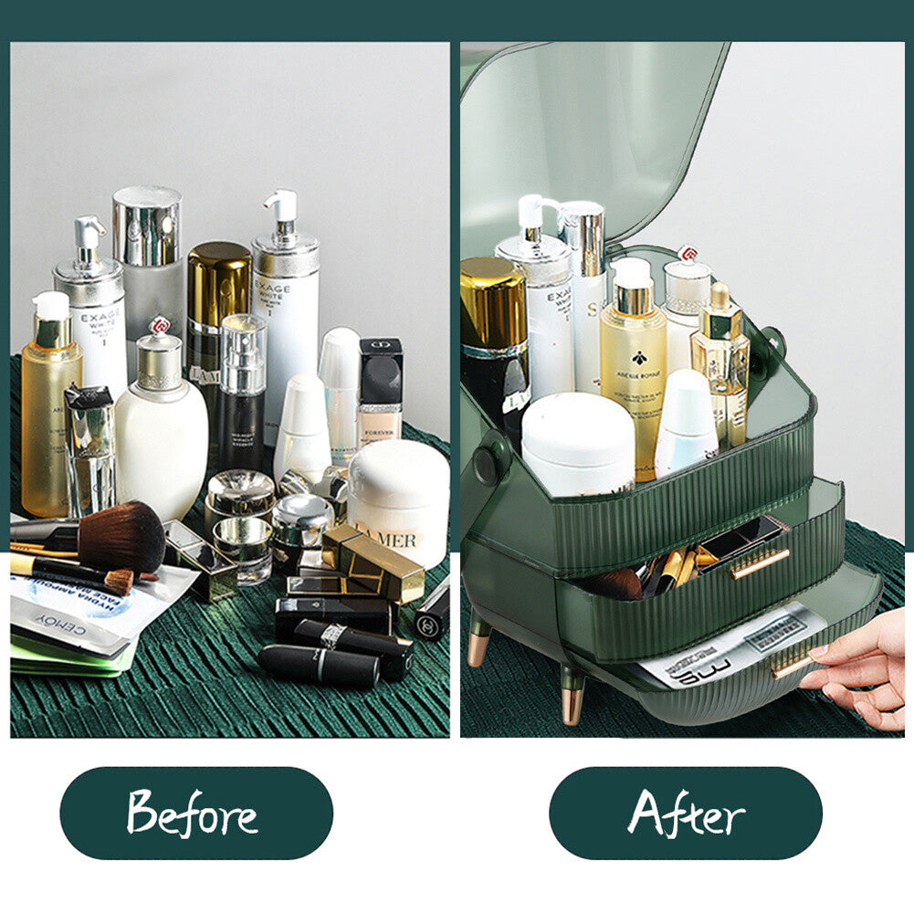 Makeup Organiser 2 Drawers Cosmetic Skincare Storage Box Dust-Proof Waterproof