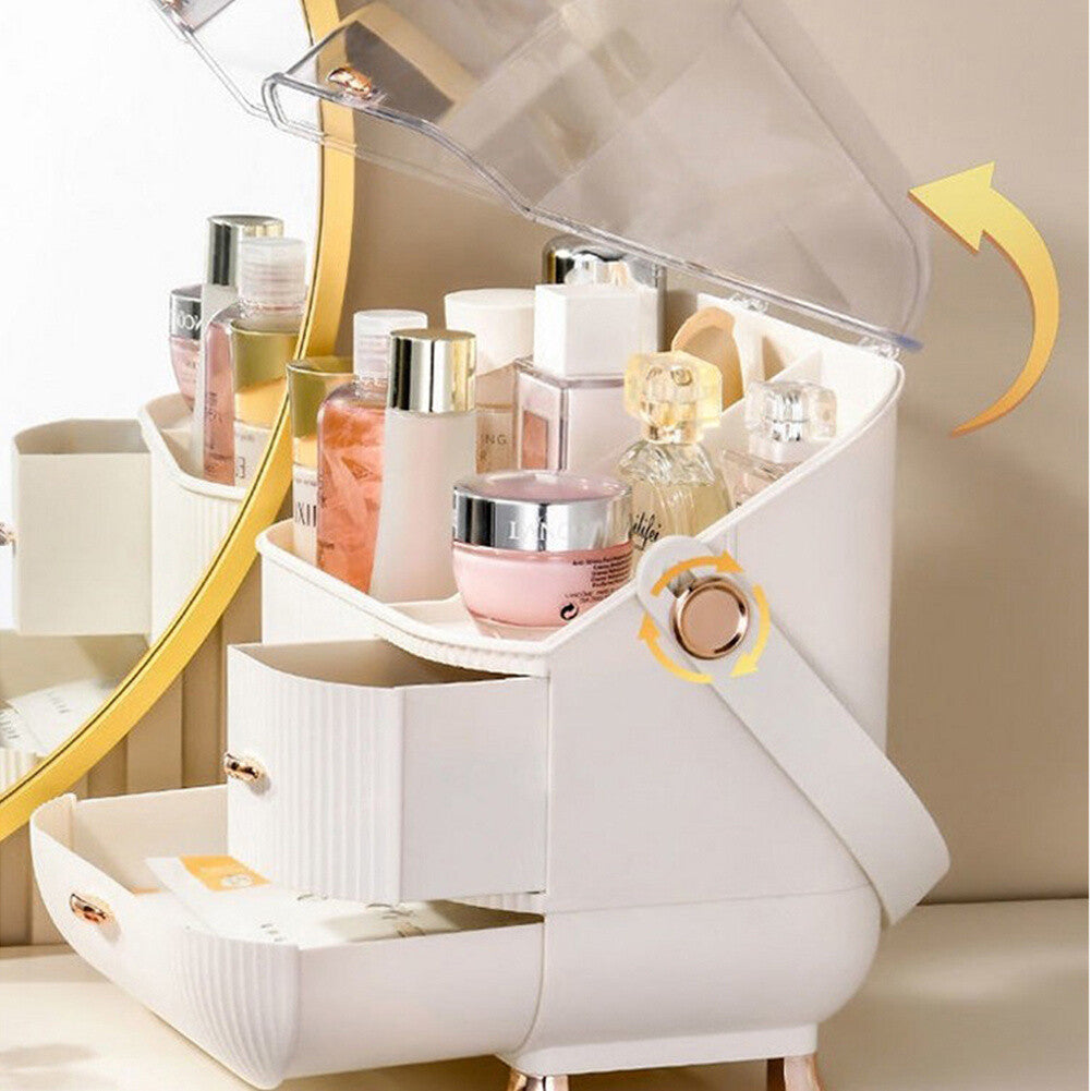 Makeup Organiser 2 Drawers Cosmetic Skincare Storage Box Dust-Proof Waterproof