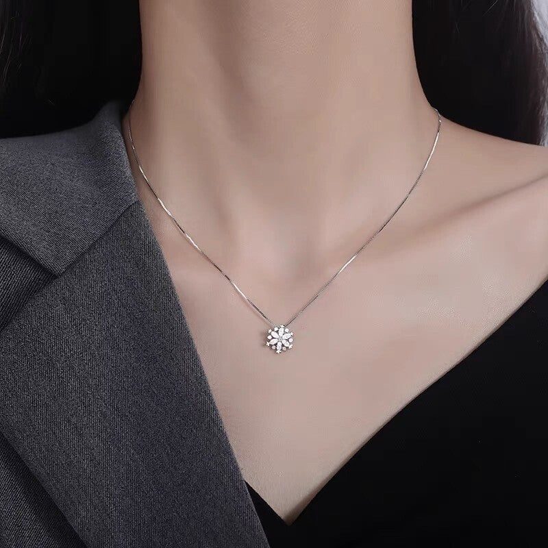 Crystal Snowflake Pendant Necklace 925 Sterling Silver Women Girls Jewellery UK