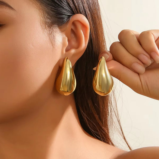 6Pcs Chunky Gold Plated Waterdrop Hoop Earring Set for Women European and American Minimalist Smooth Circle Drop Earring Jewelry