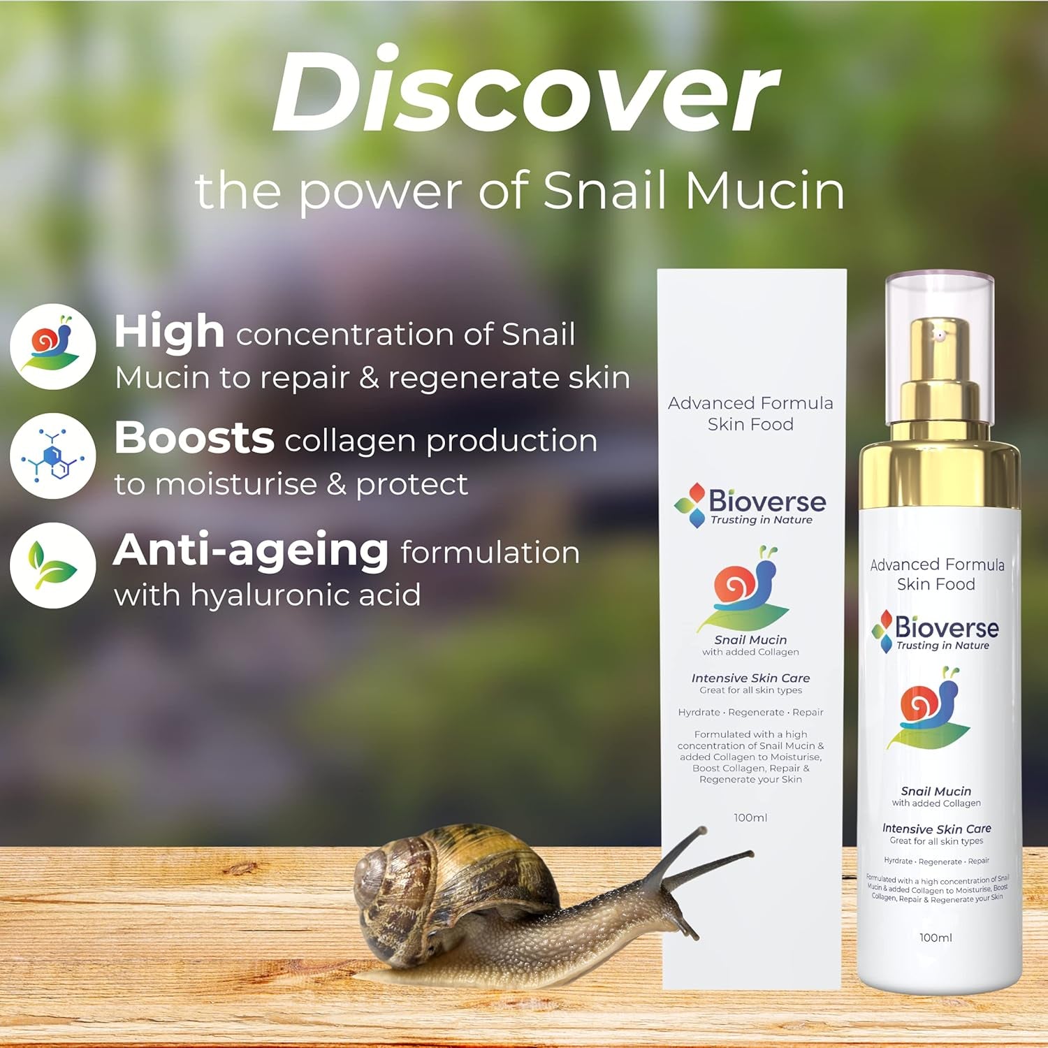 Advance Skin Food – High Concentration of Snail Mucin, Boosts Collagen Production to Moisturise & Protect, Generic Skin Product with Natural Formula