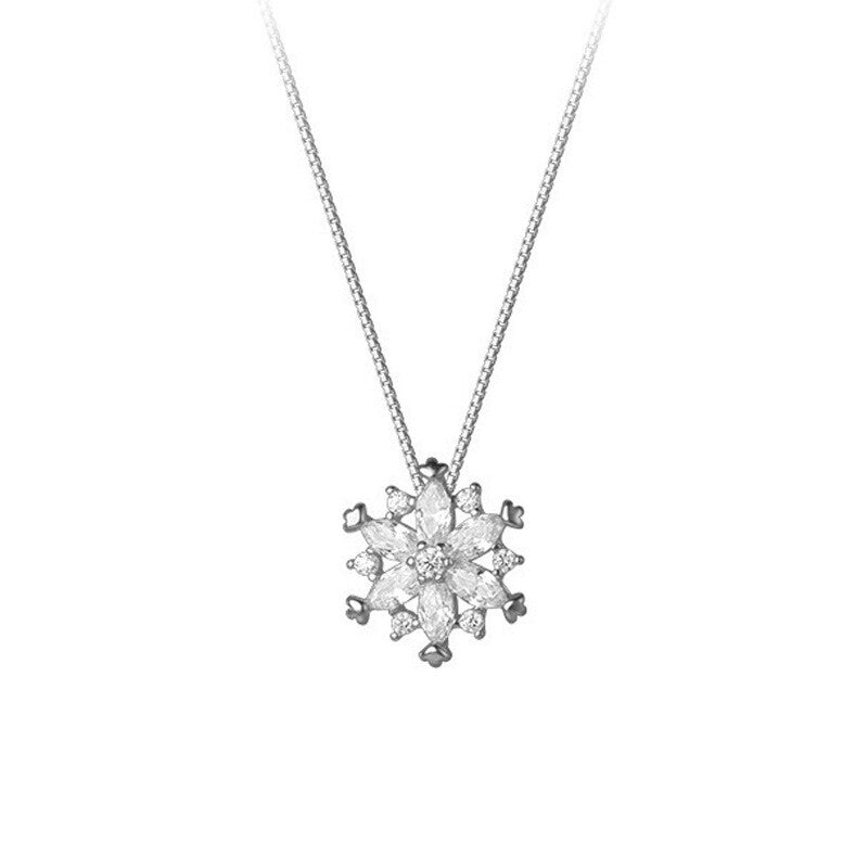 Crystal Snowflake Pendant Necklace 925 Sterling Silver Women Girls Jewellery UK