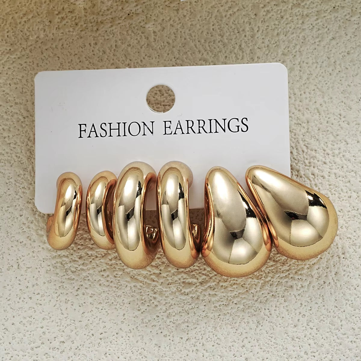 6Pcs Chunky Gold Plated Waterdrop Hoop Earring Set for Women European and American Minimalist Smooth Circle Drop Earring Jewelry