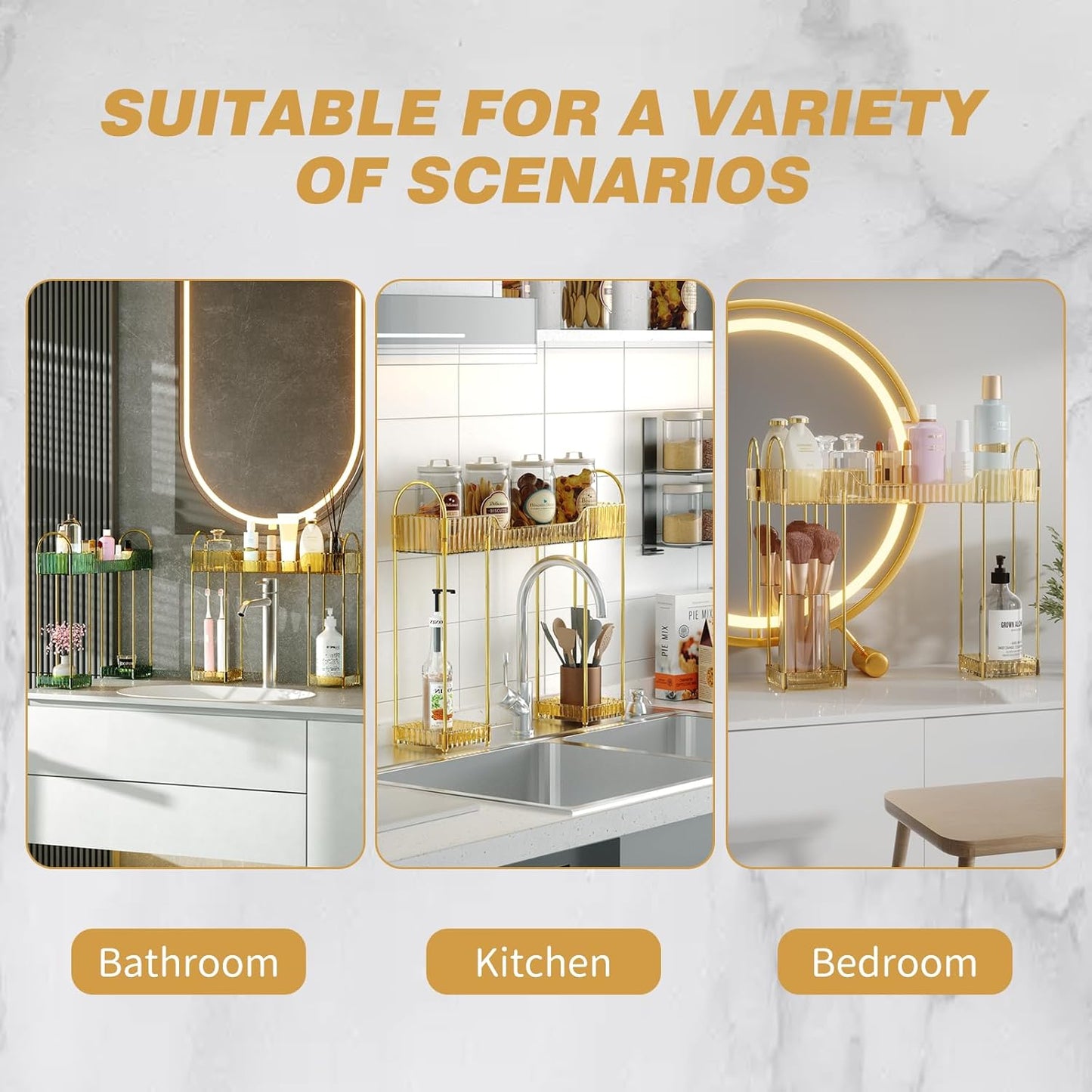 Bathroom Counter Organiser Skincare Makeup Storage,Bathroom Sink Shelf Organise on Faucet for Toiletry Countertop Dresser Toothbrush Holder,Make up Transparent Vanity Tray for Perfume Skincare