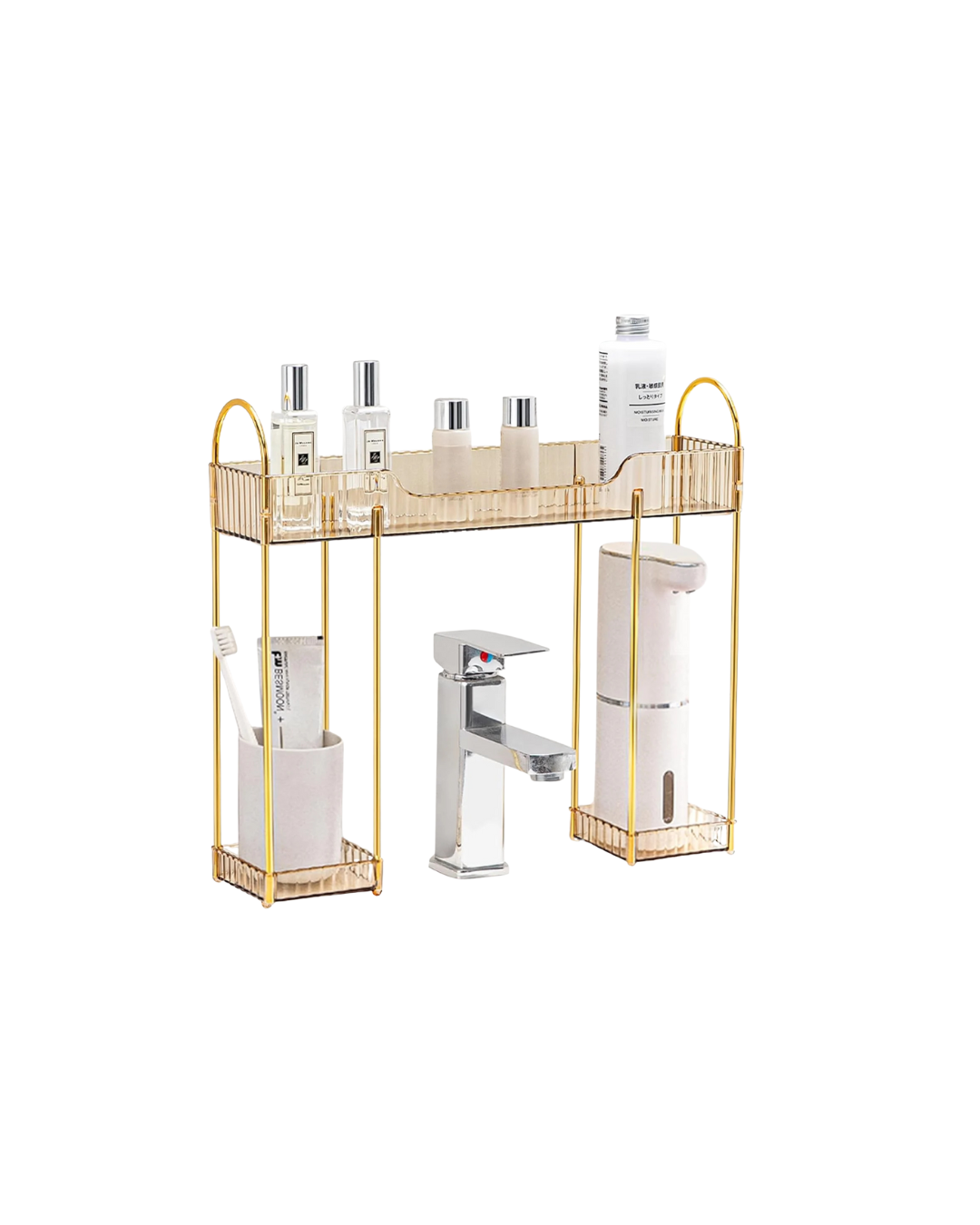 Bathroom Counter Organiser Skincare Makeup Storage,Bathroom Sink Shelf Organise on Faucet for Toiletry Countertop Dresser Toothbrush Holder,Make up Transparent Vanity Tray for Perfume Skincare