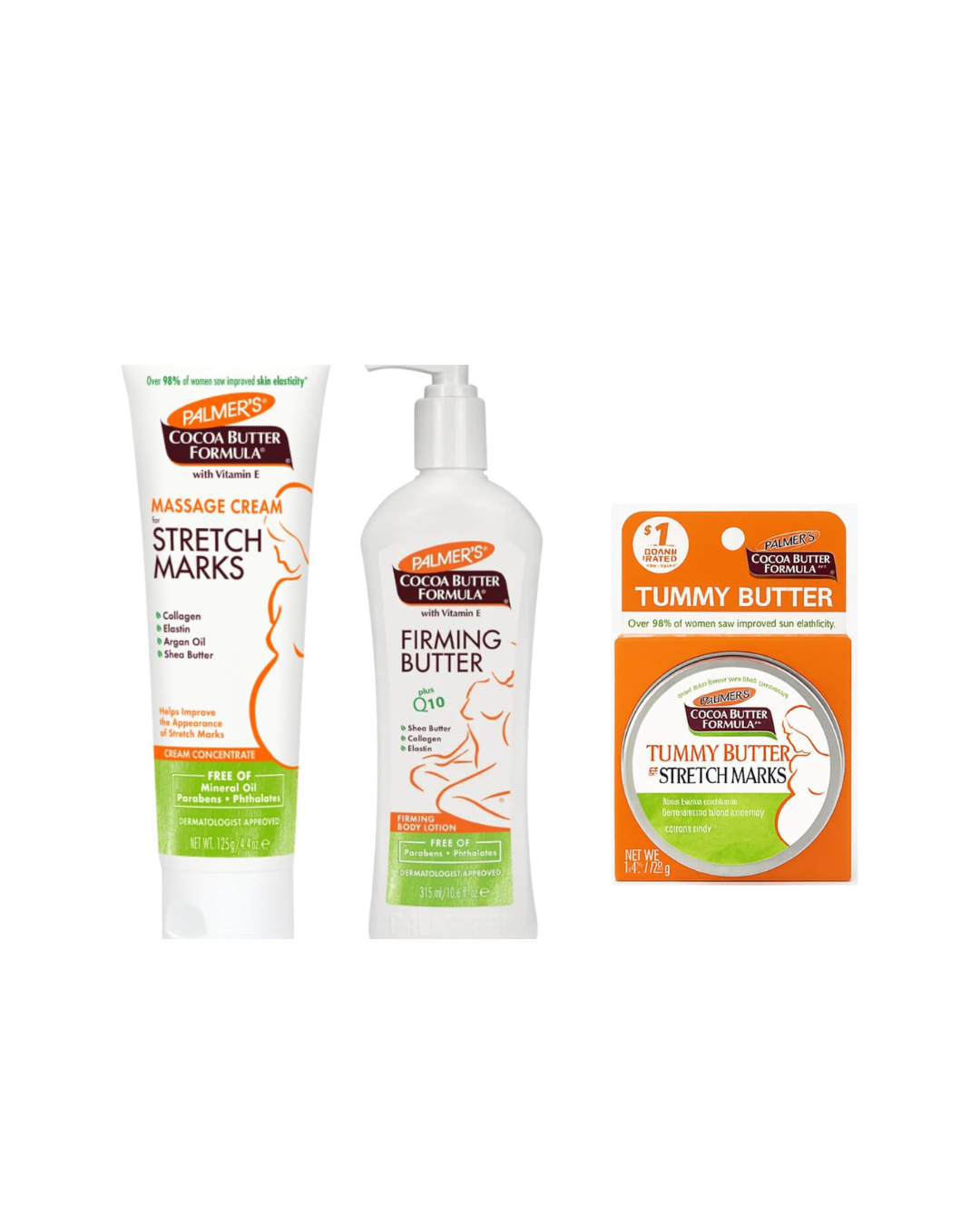 Palmers Stretch Mark Cream Bundle - Includes Cocoa Butter Stretch Mark Cream 125Ml, Tummy Butter for Stretch Marks 125Ml & Palmers Firming Body Lotion 315Ml by Palmers Cocoa Butter