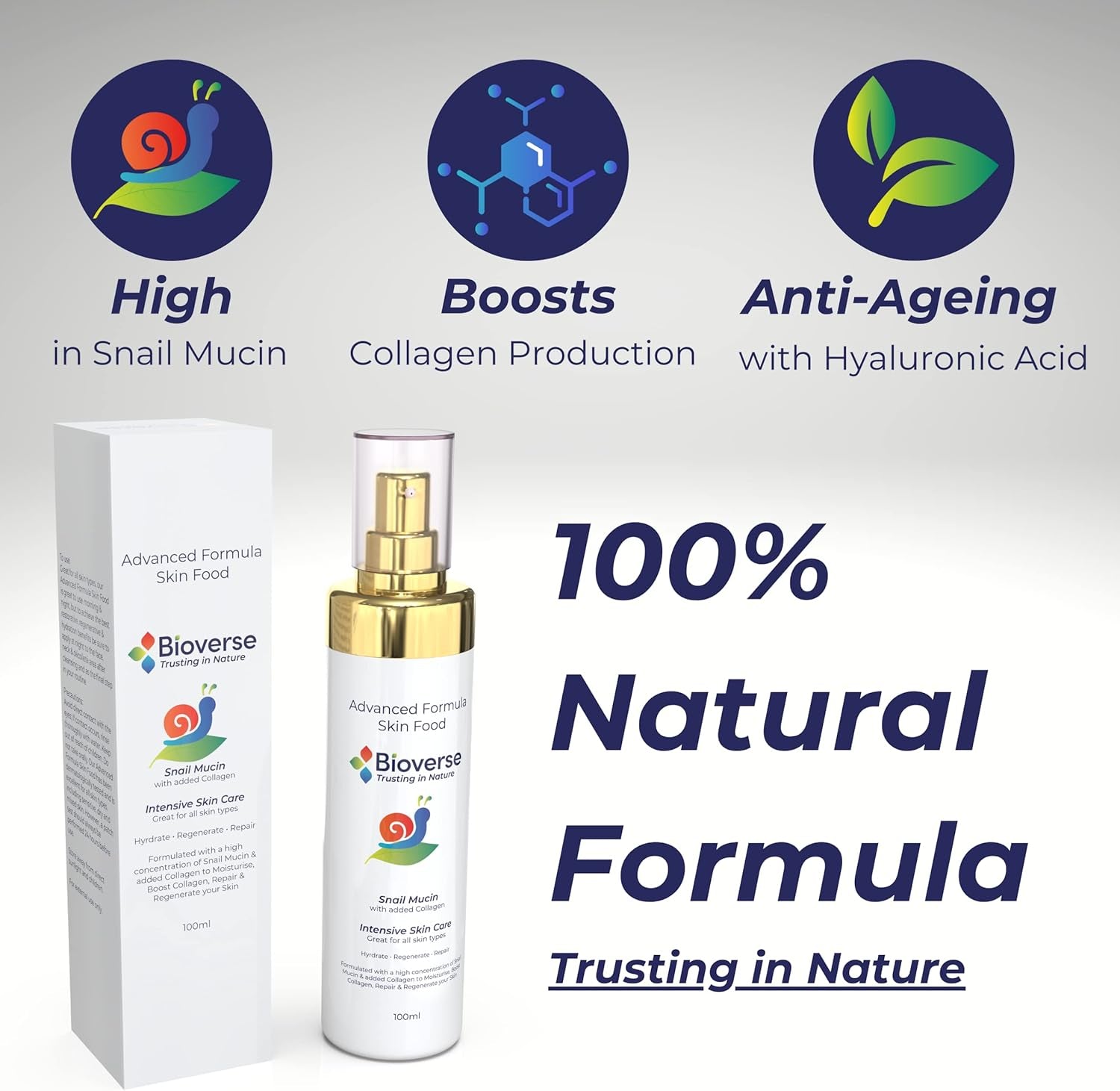 Advance Skin Food – High Concentration of Snail Mucin, Boosts Collagen Production to Moisturise & Protect, Generic Skin Product with Natural Formula