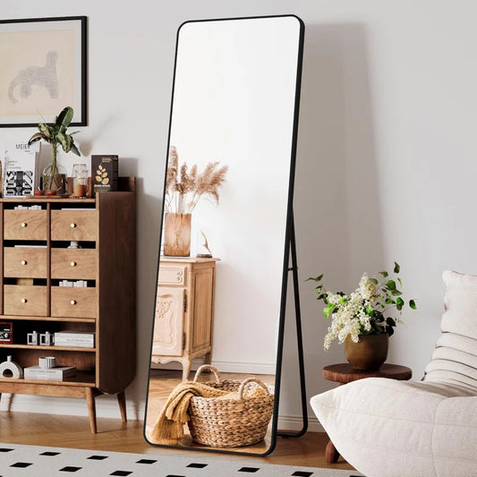 Full Body Mirror 162 X 53 Cm with Metal Frame Stand Standing Mirror Hd Large Wall Mirror with Hooks Full Length Mirror Wall Mirror for Living Room Bedroom Dressing Room Bathroom Hallway Round