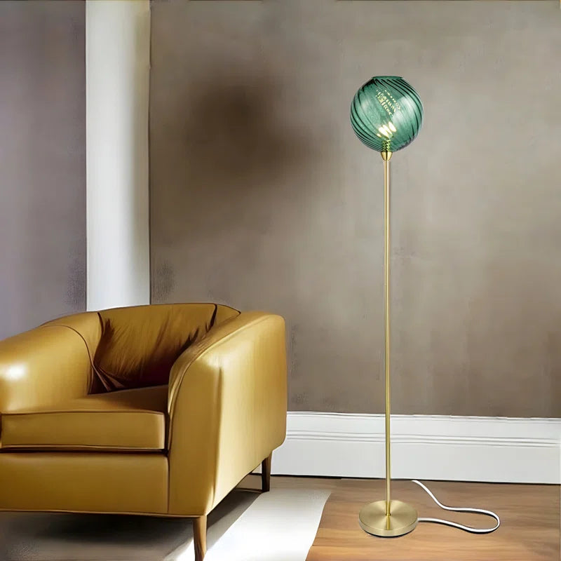 Alingtons Designer Chic Floor Lamp with Brushed Base and Glass Shade