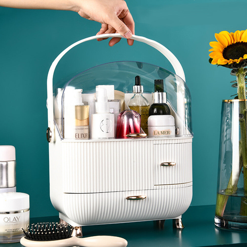 Makeup Organiser 2 Drawers Cosmetic Skincare Storage Box Dust-Proof Waterproof