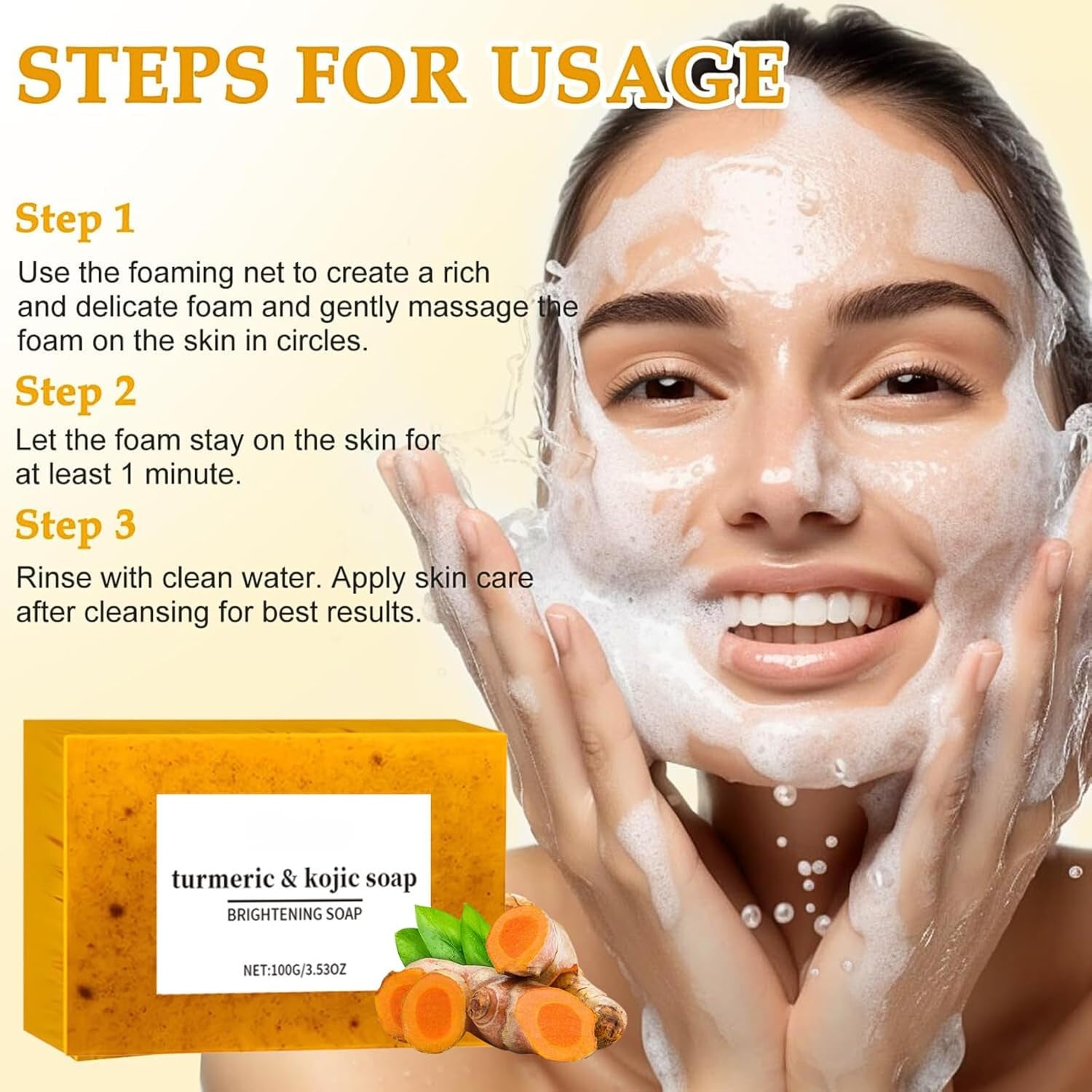 3Pcs Kojic Acid & Turmeric Soap, Kojic Acid Soap, Natural Lemon Brightening Soap Bar, Tumeric Soaps, Acne, Dark Spots, Hyperpigmentation & Smooth Skin, Deep Cleansing, Refreshing