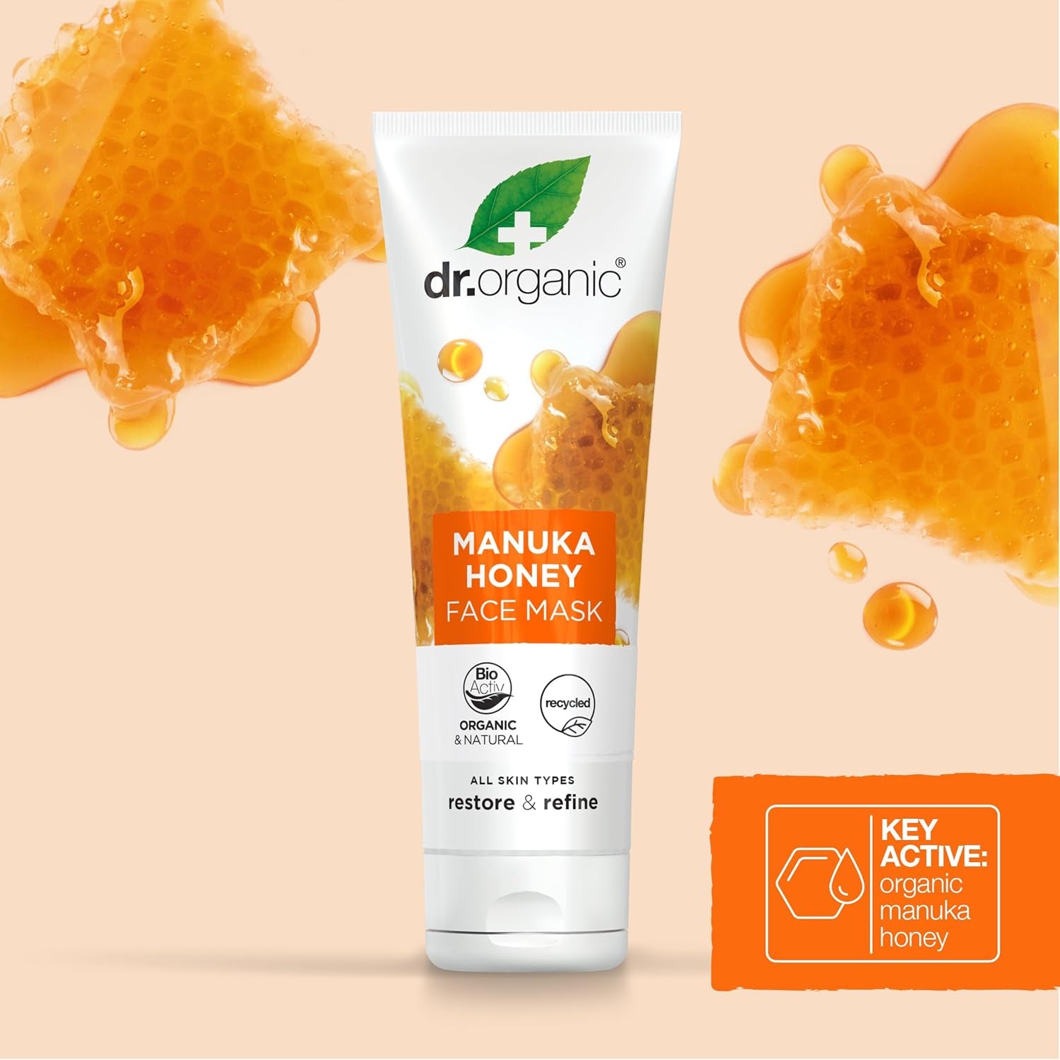 Manuka Honey Face Mask, Nourising, Dry Skin, Mens, Womens, Natural, Vegetarian, Cruelty-Free, Paraben & Sls-Free, Recycled & Recyclable, Organic, 125Ml, Packaging May Vary