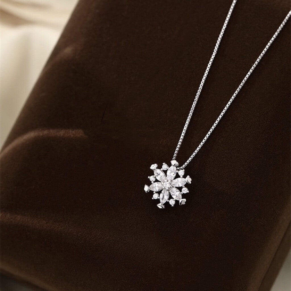 Crystal Snowflake Pendant Necklace 925 Sterling Silver Women Girls Jewellery UK
