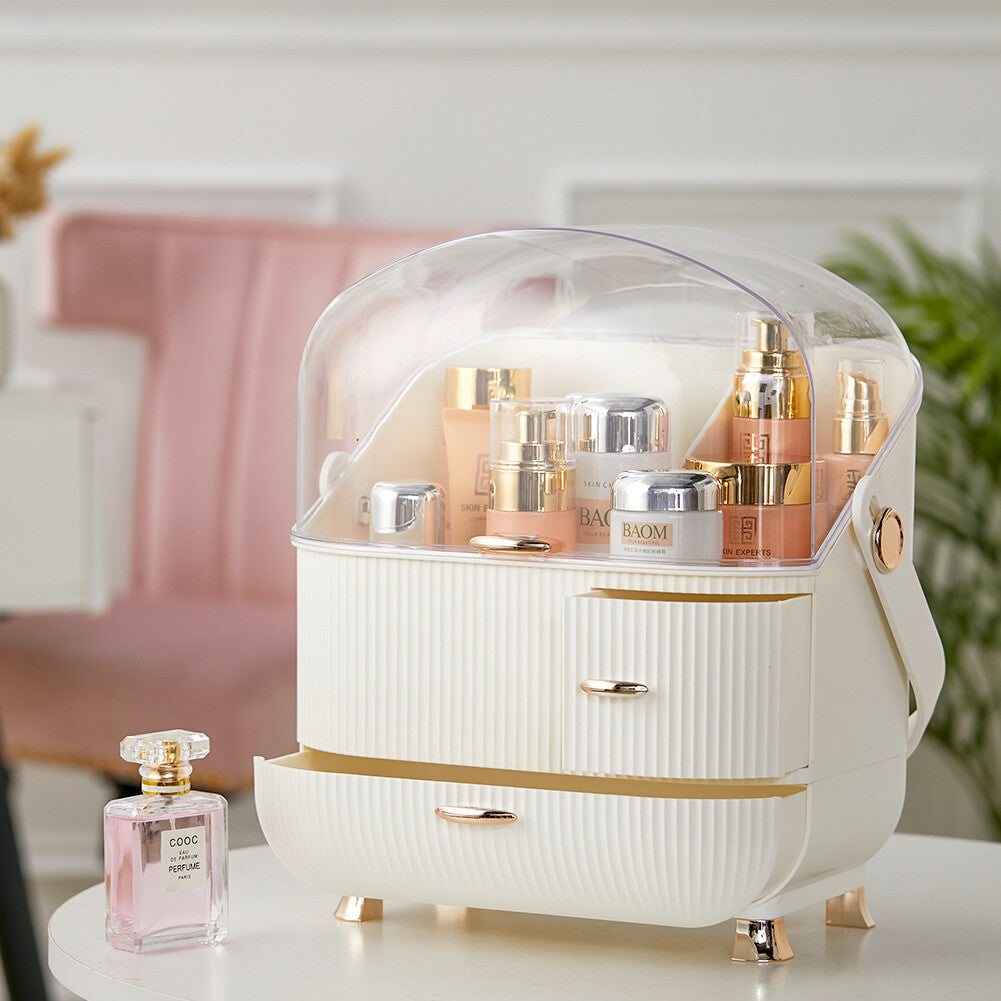 Makeup Organiser 2 Drawers Cosmetic Skincare Storage Box Dust-Proof Waterproof