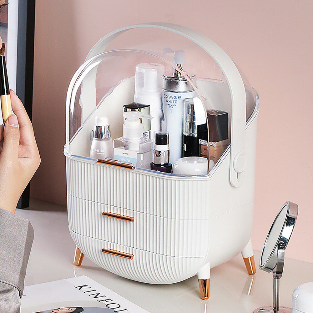 Makeup Organiser 2 Drawers Cosmetic Skincare Storage Box Dust-Proof Waterproof