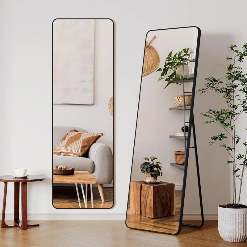Full Body Mirror 162 X 53 Cm with Metal Frame Stand Standing Mirror Hd Large Wall Mirror with Hooks Full Length Mirror Wall Mirror for Living Room Bedroom Dressing Room Bathroom Hallway Round