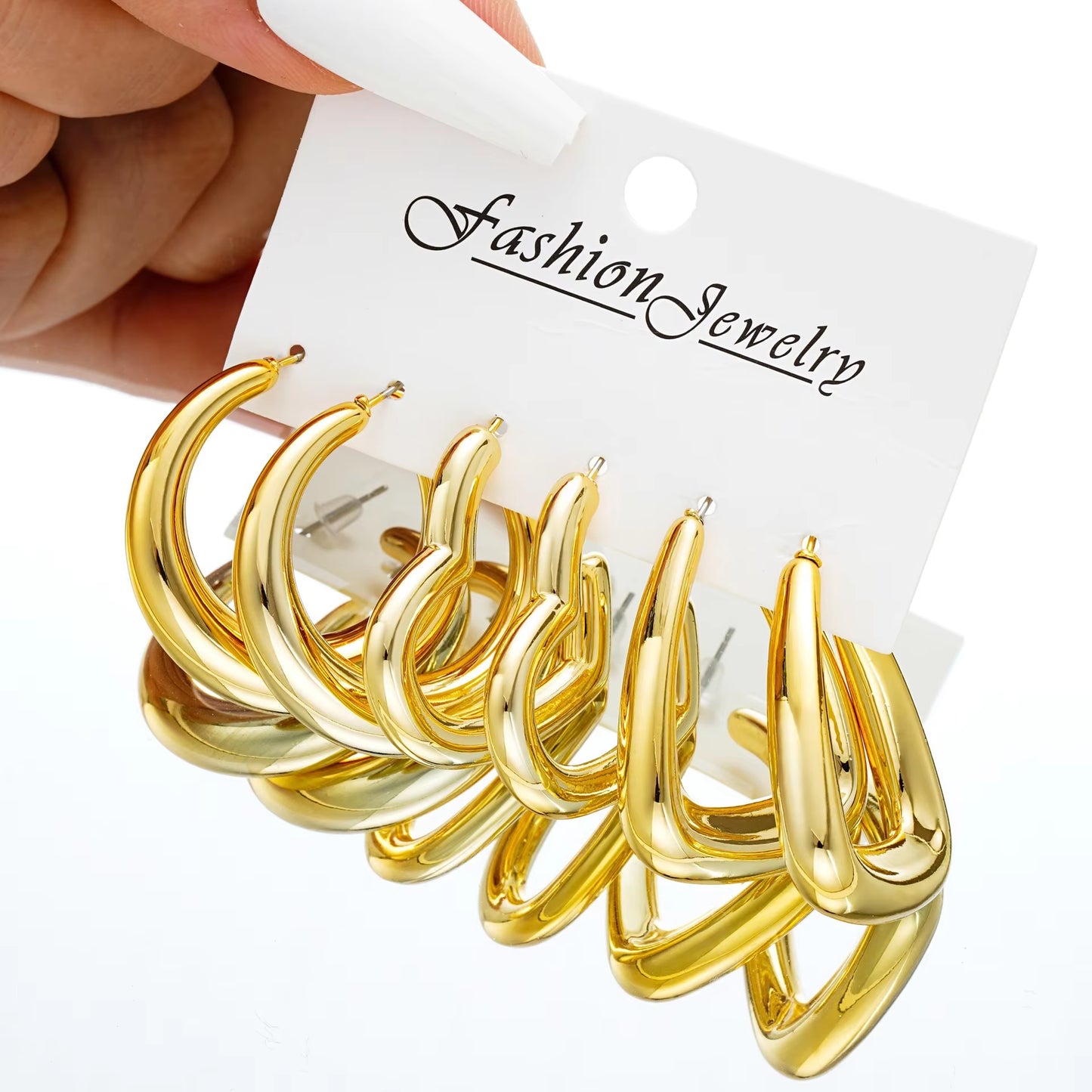 6Pcs Chunky Gold Plated Waterdrop Hoop Earring Set for Women European and American Minimalist Smooth Circle Drop Earring Jewelry