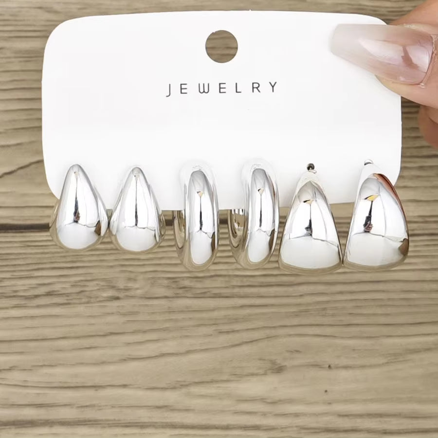 6Pcs Chunky Gold Plated Waterdrop Hoop Earring Set for Women European and American Minimalist Smooth Circle Drop Earring Jewelry