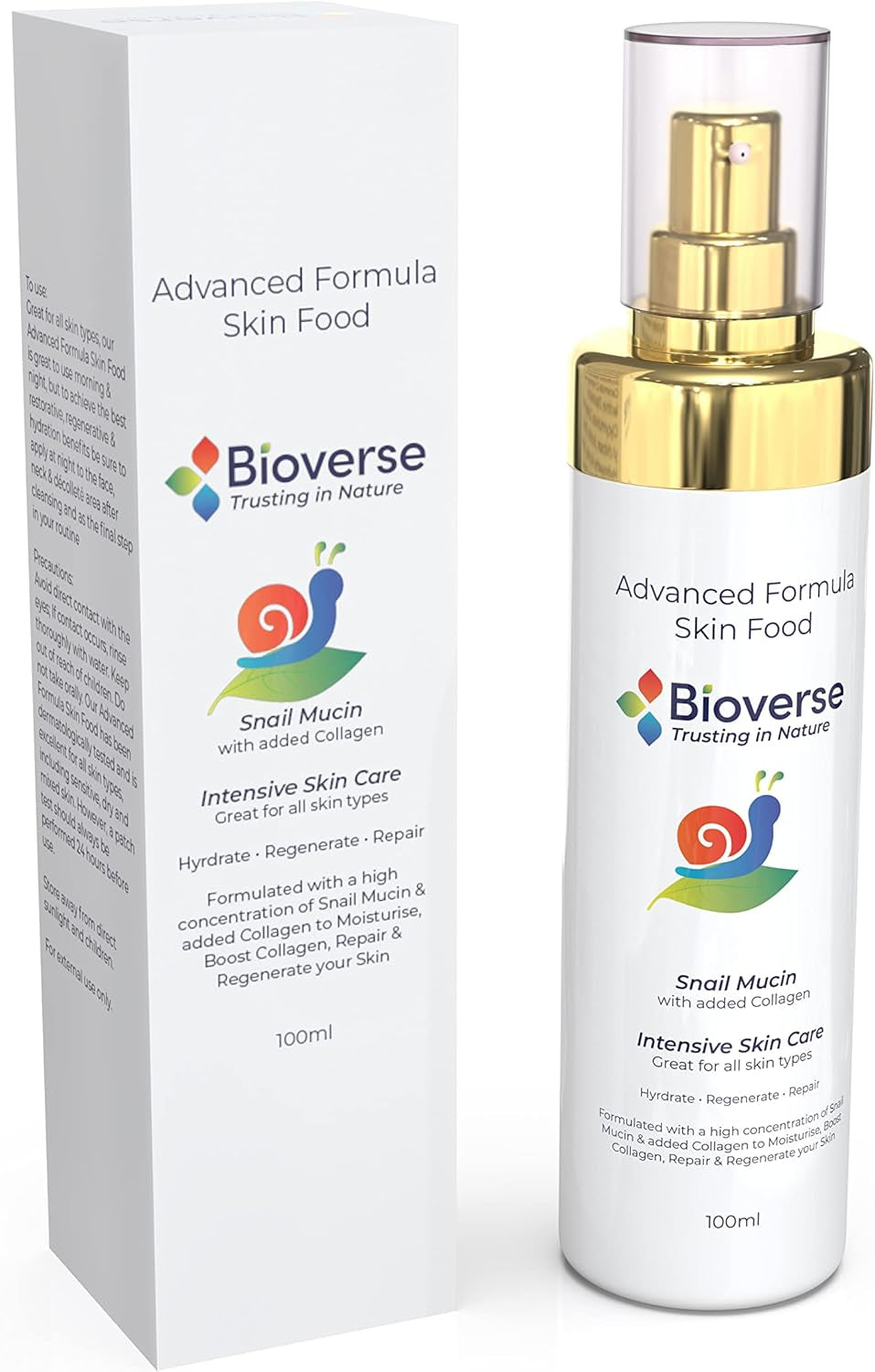 Advance Skin Food – High Concentration of Snail Mucin, Boosts Collagen Production to Moisturise & Protect, Generic Skin Product with Natural Formula