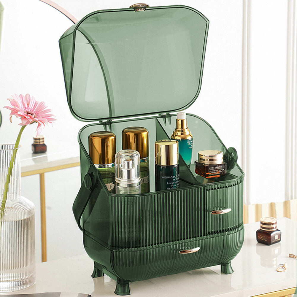 Makeup Organiser 2 Drawers Cosmetic Skincare Storage Box Dust-Proof Waterproof