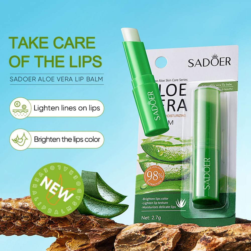 Lip Balm Set, 3 PCS Aloe Vera Lip Balm Day and Night Lip Moisturiser, Lip Care Chapstick, Long-Lasting Moisture to Soothe Dry Chapped Lips, Nourishing & Hydrating Lip Mask for Women Men (Aloe Vera)