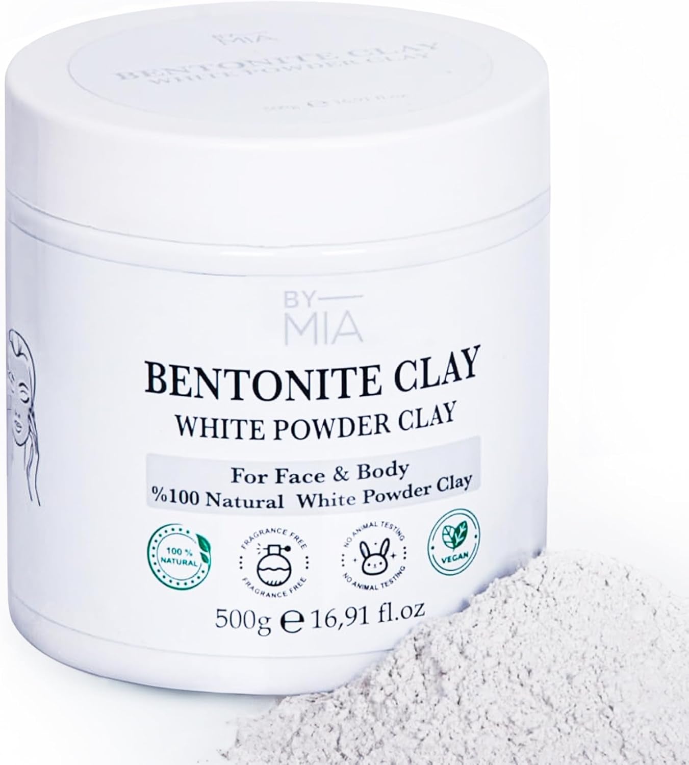 Face & Body Bentonite Clay | White Powder Clay 500Gr |%100 Natural | Free Fragrance | Deep Skin Pore Cleansing
