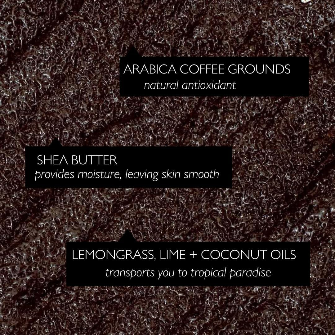Exfoliating Coffee Body Scrub with Lemongrass 220Ml - Sea Salt, Shea Butter + Coconut Oil - Exfoliates Your Skin + Improves Circulation - Natural, Vegan Exfoliator for Soft, Smooth Skin